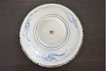 明治期　九谷焼　朝顔に蝶図　色絵　変形皿(透かし、和食器、深皿)(R-047455)