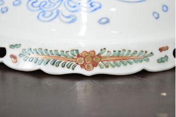 明治期　九谷焼　朝顔に蝶図　色絵　変形皿(透かし、和食器、深皿)(R-047455)