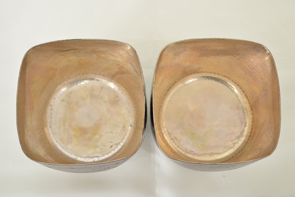 平安金栄堂　銅製内銀　盃洗一対　共箱(酒器)(R-047457)