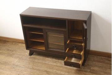 中古　松本民芸家具　モダンな雰囲気が魅力の90型茶タンス(サイドボード、戸棚)(定価約35万6千円)(R-047498)