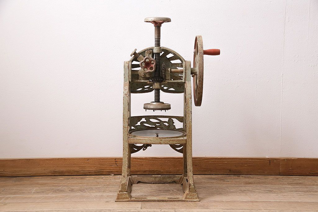 アンティーク雑貨　昭和レトロ　初雪(Hatsuyuki)　手動式かき氷機(手回し、ディスプレイ)(R-047522)