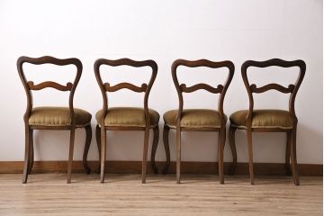フランスアンティーク　ウォールナット材　優美なシルエットが気品を漂わせるチェア4脚セット(ダイニングチェア、椅子)(R-047523)