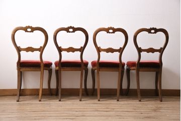 フランスアンティーク　ウォールナット材　気品漂う上質な空間作りにおすすめのチェア4脚セット(ダイニングチェア、椅子)(R-047524)