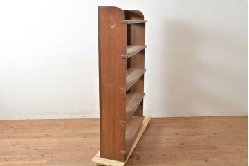 昭和レトロ　見せる収納にぴったり!素朴な木味がぬくもりを感じるラワン材製の本棚(オープンラック、シェルフ)(R-047535)