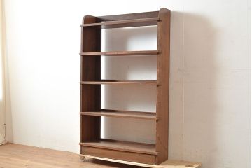 昭和レトロ　見せる収納にぴったり!素朴な木味がぬくもりを感じるラワン材製の本棚(オープンラック、シェルフ)(R-047535)