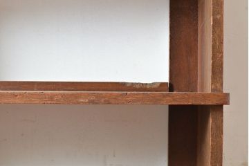 昭和レトロ　見せる収納にぴったり!素朴な木味がぬくもりを感じるラワン材製の本棚(オープンラック、シェルフ)(R-047535)