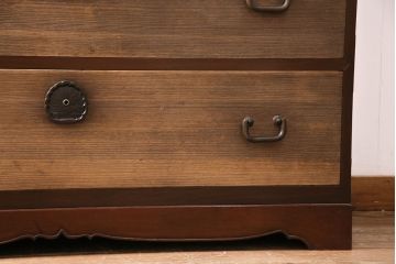 和製アンティーク　上手物!!　総桐材　黒柿材・桑材　3種の木の味わいを存分にお楽しみいただける造りの良い3段重ね箪笥(重ねタンス、和タンス、引き出し、チェスト、桐箪笥、桐たんす)(R-047542)
