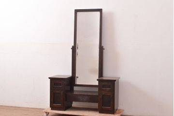 中古　松本民芸家具　M型一面鏡I　直線的なデザインが美しいドレッサー(姿見、鏡台、ミラー)(定価約24万円)(R-047555)