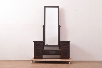 中古　松本民芸家具　M型一面鏡I　直線的なデザインが美しいドレッサー(姿見、鏡台、ミラー)(定価約24万円)(R-047555)