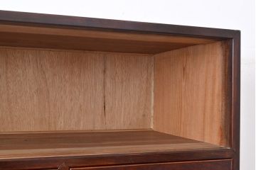 【簡易リペア限定品】和製アンティーク　前面漆塗り(ケヤキ玉杢・黒柿)　中(楠木)　天板・側面(ケヤキ)　高級品!品のある佇まいが魅力的な指物家具の箪笥ローボード(収納箪笥、時代箪笥、収納棚)(R-047559)