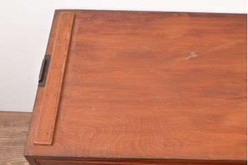 【簡易リペア限定品】和製アンティーク　前面漆塗り(ケヤキ玉杢・黒柿)　中(楠木)　側面(ケヤキ)　高級品!品のある佇まいが魅力的な指物家具の箪笥ローボード(収納箪笥、時代箪笥、引き出し、チェスト)(R-047560)