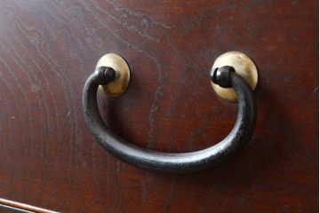 【簡易リペア限定品】和製アンティーク　前面漆塗り(ケヤキ玉杢・黒柿)　中(楠木)　側面(ケヤキ)　高級品!品のある佇まいが魅力的な指物家具の箪笥ローボード(収納箪笥、時代箪笥、引き出し、チェスト)(R-047560)