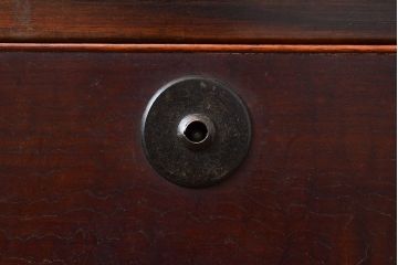 【簡易リペア限定品】和製アンティーク　前面漆塗り(ケヤキ玉杢・黒柿)　中(楠木)　側面(ケヤキ)　高級品!品のある佇まいが魅力的な指物家具の箪笥ローボード(収納箪笥、時代箪笥、引き出し、チェスト)(R-047561)