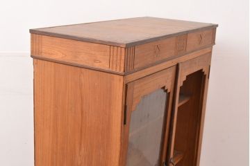 和製アンティーク　大正ロマンな雰囲気漂う前面ケヤキ材製の本箱(本棚、ブックケース、シェルフ、ガラス戸棚)(R-047563)