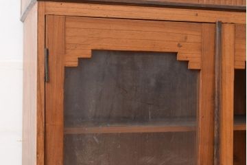和製アンティーク　大正ロマンな雰囲気漂う前面ケヤキ材製の本箱(本棚、ブックケース、シェルフ、ガラス戸棚)(R-047563)