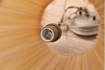 ヴィンテージ照明　アメリカビンテージ　ホワイトファブリック　可憐な雰囲気が漂う天井照明(布シェード、吊り下げ照明、ペンダントライト)(R-047585)