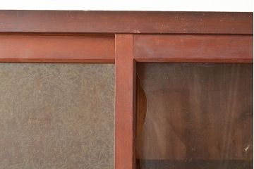 和製アンティーク　前面ヒノキ材　ノスタルジックな空間を高める三尺重ね戸棚(収納棚、キャビネット、食器棚)(R-047592)