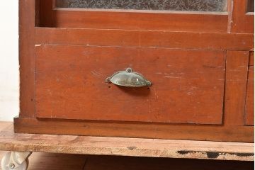 和製アンティーク　前面ヒノキ材　ノスタルジックな空間を高める三尺重ね戸棚(収納棚、キャビネット、食器棚)(R-047592)