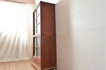 和製アンティーク　前面ヒノキ材　ノスタルジックな空間を高める三尺重ね戸棚(収納棚、キャビネット、食器棚)(R-047592)