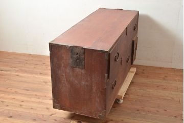 和製アンティーク　ケヤキの木目が和の趣を演出する仙台箪笥(重ね箪笥、時代箪笥、衣装箪笥)(R-047603)