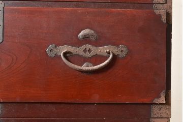 和製アンティーク　上手物!前面欅(ケヤキ)材の上品な二本松箪笥(重ね箪笥、時代箪笥、衣装箪笥)(R-047605)