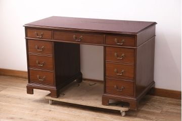 ヴィンテージ　DREXEL HERITAGE (ドレクセルヘリテイジ)　マホガニー材　洗練された大人の雰囲気醸し出す両袖デスク(机、在宅ワーク、在宅用ワークデスク、ビンテージ)(R-047611)