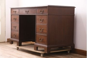 ヴィンテージ　DREXEL HERITAGE (ドレクセルヘリテイジ)　マホガニー材　洗練された大人の雰囲気醸し出す両袖デスク(机、在宅ワーク、在宅用ワークデスク、ビンテージ)(R-047611)