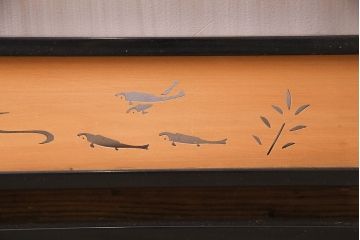 ビンテージ建具　上手物　漆塗り　泳ぐ鯉の透かしが風情漂う御簾戸4枚セット(簾戸、簀戸、葭戸、夏障子、夏戸、葦戸)(R-047612)