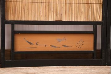 ビンテージ建具　上手物　漆塗り　泳ぐ鯉の透かしが風情漂う御簾戸4枚セット(簾戸、簀戸、葭戸、夏障子、夏戸、葦戸)(R-047612)
