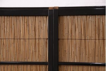 ビンテージ建具　上手物　漆塗り　泳ぐ鯉の透かしが風情漂う御簾戸4枚セット(簾戸、簀戸、葭戸、夏障子、夏戸、葦戸)(R-047612)