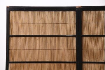 ビンテージ建具　上手物　漆塗り　泳ぐ鯉の透かしが風情漂う御簾戸4枚セット(簾戸、簀戸、葭戸、夏障子、夏戸、葦戸)(R-047612)