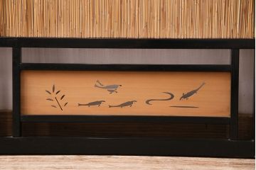 ビンテージ建具　上手物　漆塗り　泳ぐ鯉の透かしが風情漂う御簾戸4枚セット(簾戸、簀戸、葭戸、夏障子、夏戸、葦戸)(R-047612)