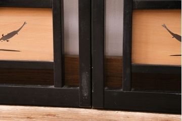 ビンテージ建具　上手物　漆塗り　泳ぐ鯉の透かしが風情漂う御簾戸4枚セット(簾戸、簀戸、葭戸、夏障子、夏戸、葦戸)(R-047612)