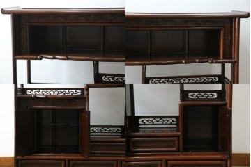 中古　国産指物家具　紫檀(シタン)材　高級品!漆塗りが上品な和の雰囲気を醸し出す飾り棚　(R-047625)