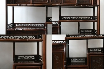 中古　国産指物家具　紫檀(シタン)材　高級品!漆塗りが上品な和の雰囲気を醸し出す飾り棚　(R-047625)