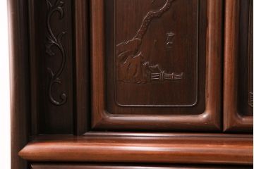 中古　国産指物家具　紫檀(シタン)材　高級品!漆塗りが上品な和の雰囲気を醸し出す飾り棚(茶棚、違い棚、戸棚、収納棚)(R-047625)