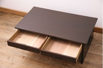 和製アンティーク　昭和初期　栗材　長い歳月を経て味わいを増した文机(座卓、ローテーブル、センターテーブル)(R-047627)