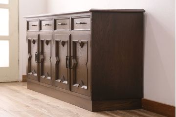 和製ビンテージ　神戸洋家具　永田良介商店　西洋アンティーク家具を思わせるキッチンカウンター(サイドボード、収納棚、戸棚)(R-047630)