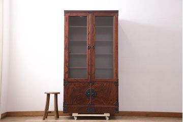 中古　伝統民芸　岩谷堂箪笥　No.233　拭き漆塗りが上品なキャビネット(書棚、本箱、ブックケース)(定価約45万円)