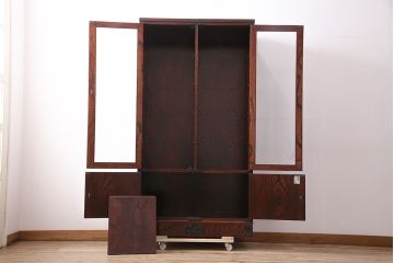 中古　伝統民芸　岩谷堂箪笥　No.233　拭き漆塗りが上品なキャビネット(書棚、本箱、ブックケース)(定価約45万円)