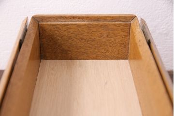 昭和レトロ　ナラ材　黒檀製そろばん付きの珍しい小物入れ(木箱、小物収納、算盤)(R-047636)