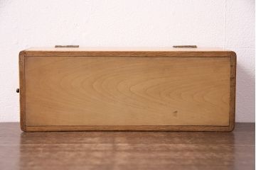 昭和レトロ　ナラ材　黒檀製そろばん付きの珍しい小物入れ(木箱、小物収納、算盤)(R-047636)