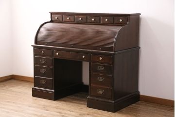 海外ヴィンテージ　ETHAN ALLEN(イーセンアーレン)　丸みのある蛇腹式の扉がお洒落なロールトップデスク(机、在宅ワーク、在宅用ビンテージ)(R-047641)