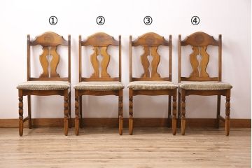 和製ヴィンテージ　カリモク家具(karimoku)　エキゾチックな雰囲気を醸し出すブナ材製のチェア4脚セット(ダイニングチェア、椅子、ビンテージ、バラ売り可能)(R-047657)