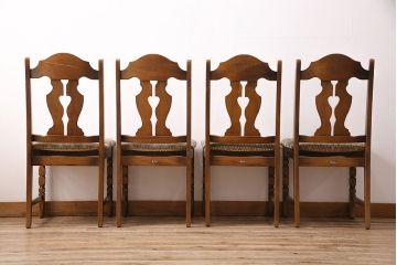 和製ヴィンテージ　カリモク家具(karimoku)　エキゾチックな雰囲気を醸し出すブナ材製のチェア4脚セット(ダイニングチェア、椅子、ビンテージ、バラ売り可能)(R-047657)