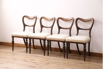 フランスアンティーク　ウォールナット材　高級感漂う優美な佇まいのチェア4脚セット(ダイニングチェア、椅子)(R-047658)