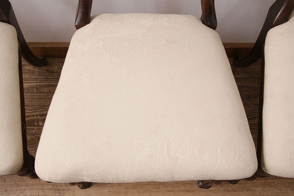 フランスアンティーク　ウォールナット材　高級感漂う優美な佇まいのチェア4脚セット(ダイニングチェア、椅子)(R-047658)