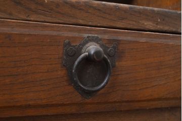 和製アンティーク　ナラ材　コンパクトサイズが魅力的!シンプルなデザインのライティングビューロー(簿記机、在宅ワーク、在宅用ワークデスク)(R-047673)