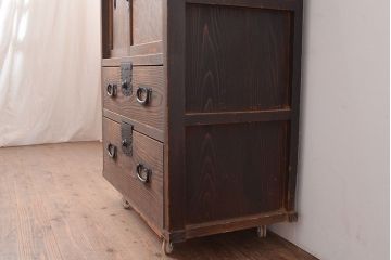 和製アンティーク　明治期　ケヤキ材の杢目が魅力的な帳場箪笥(時代箪笥、収納箪笥)(R-047674)