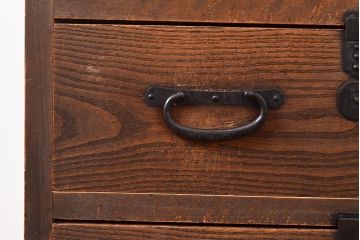 和製アンティーク　明治期　ケヤキ材の杢目が魅力的な帳場箪笥(時代箪笥、収納箪笥)(R-047674)